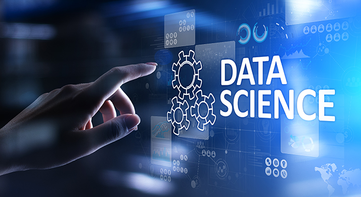 Eine Hand vor einer digitalen Oberfläche mit den Worten Data Science