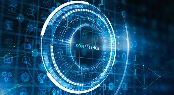 Das Wort "Competence" vor digitalem Hintergrund