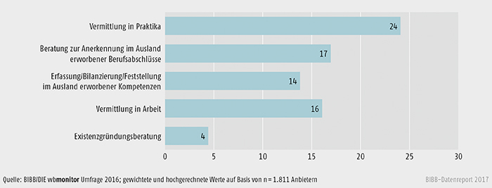 Schaubild B2.1.2-3: Art erbrachter berufs- und arbeitsmarktbezogener (Lern-)Dienstleistungen speziell für Personen mit Migrationshintergrund (Anteile in %)