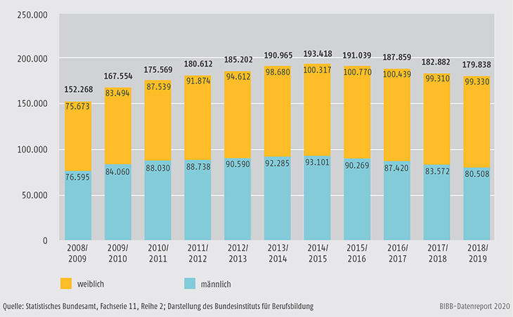 Schaubild B4.3-1: Entwicklung der Zahl der Schüler und Schülerinnen an Fachschulen 2008/2009 bis 2018/2019