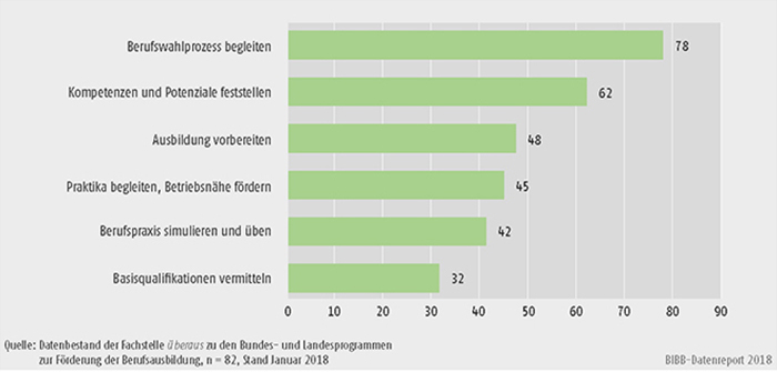 Schaubild C2.1-2: Häufigste Anliegen der Berufsorientierungsprogramme (Mehrfachnennungen in %)