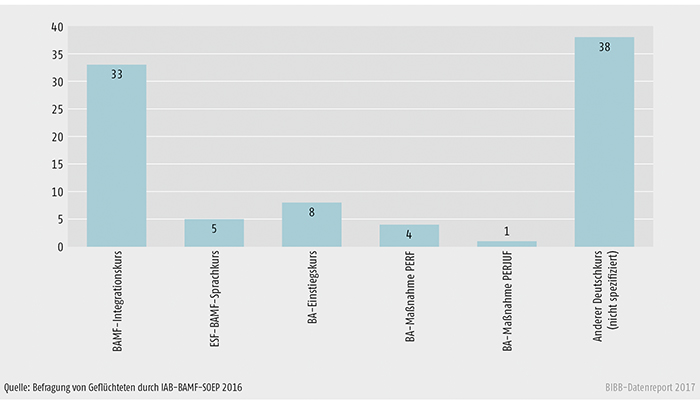 Schaubild C3.1-1: Teilnahme an Angeboten zum Erlernen der deutschen Sprache (Anteile in %, Mehrfachnennungen)