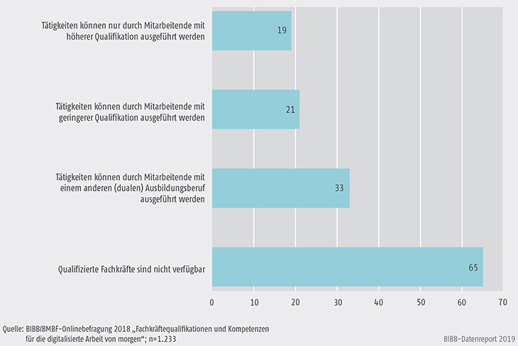 Schaubild C4.1-6: Aus welchen Gründen werden zunehmend Personen mit anderen Qualifikationen eingesetzt? (Mehrfachnennung in %)