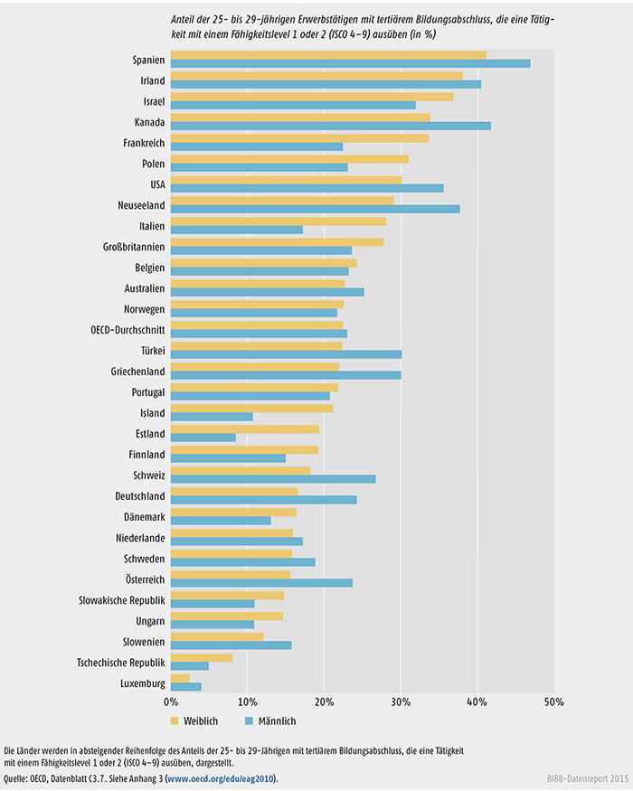 Missverhältnis zwischen den Bildungsabschlüssen und den Merkmalen der Tätigkeiten auf dem Arbeitsmarkt junger Erwachsener (2007)