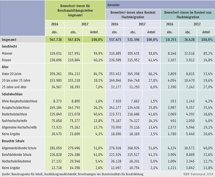 Tabelle 12.2.2-1: Merkmale der registrierten Ausbildungsstellenbewerber/-innen der Berichtsjahre 2016 und 2017