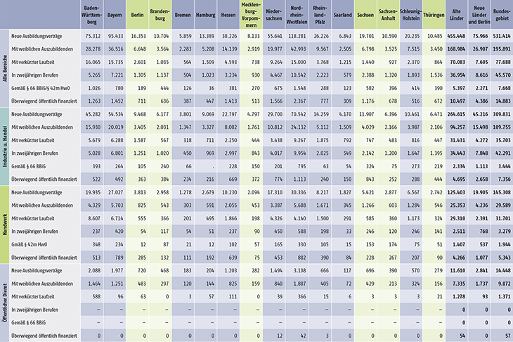 Tabelle A1.2-4: Neu abgeschlossene Ausbildungsverträge 2018 nach strukturellen Merkmalen (Teil 1)