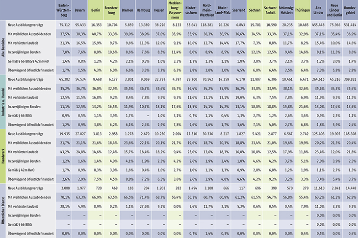 Tabelle A1.2-4: Neu abgeschlossene Ausbildungsverträge 2018 nach strukturellen Merkmalen (Anteil in %) (Teil 2)