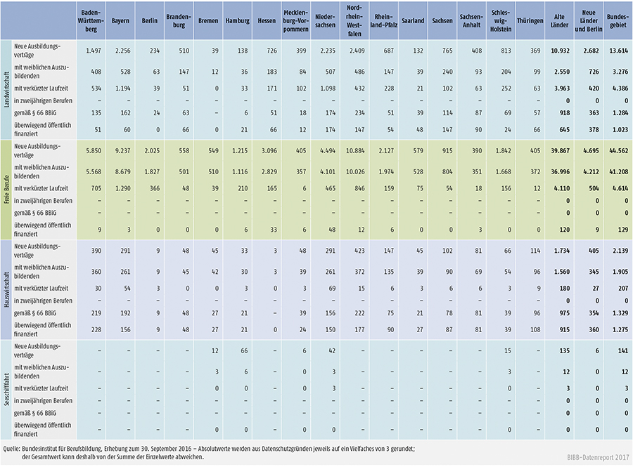 Tabelle A1.2-4: Neu abgeschlossene Ausbildungsverträge 2016 nach strukturellen Merkmalen (Teil 1 – Fortsetzung)