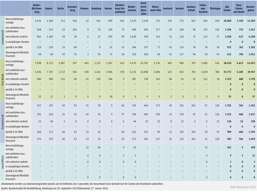 Tabelle A1.2-4: Neu abgeschlossene Ausbildungsverträge 2015 nach strukturellen Merkmalen (Teil 1 – Fortsetzung)