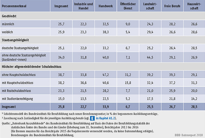 Tabelle A5.6-3: Vertragslösungsquoten (LQneu in %) nach Personenmerkmalen und Zuständigkeitsbereichen, Bundesgebiet 2016