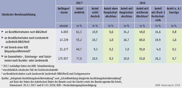 Tabelle A6.1.2-1: Anfänger/-innen in schulischer Berufsausbildung nach Geschlecht, Staatsangehörigkeit und schulischer Vorbildung