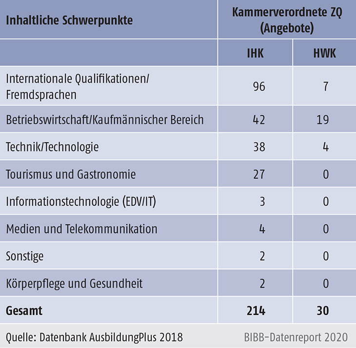 Tabelle A6.3-1: Angebote von geregelten Zusatzqualifikationen (ZQ) nach inhaltlichem Schwerpunkt (gesamt)