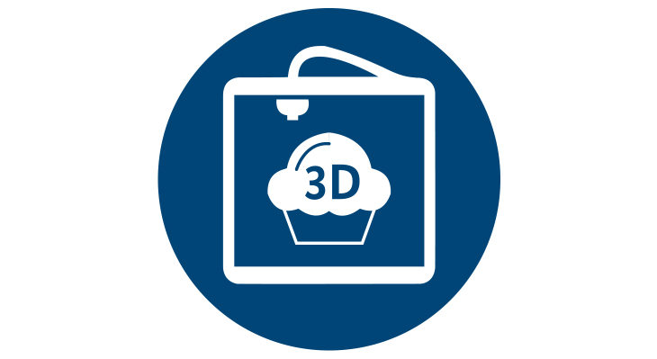 Projekt-Icon: 3D-Drucker, der einen Muffin druckt 